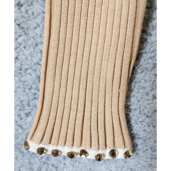 Vtg Y2K Cache Women's L Long Sleeve Zip Up Ribbed Stretch Top Rhinestones Beige - Picture 6 of 12